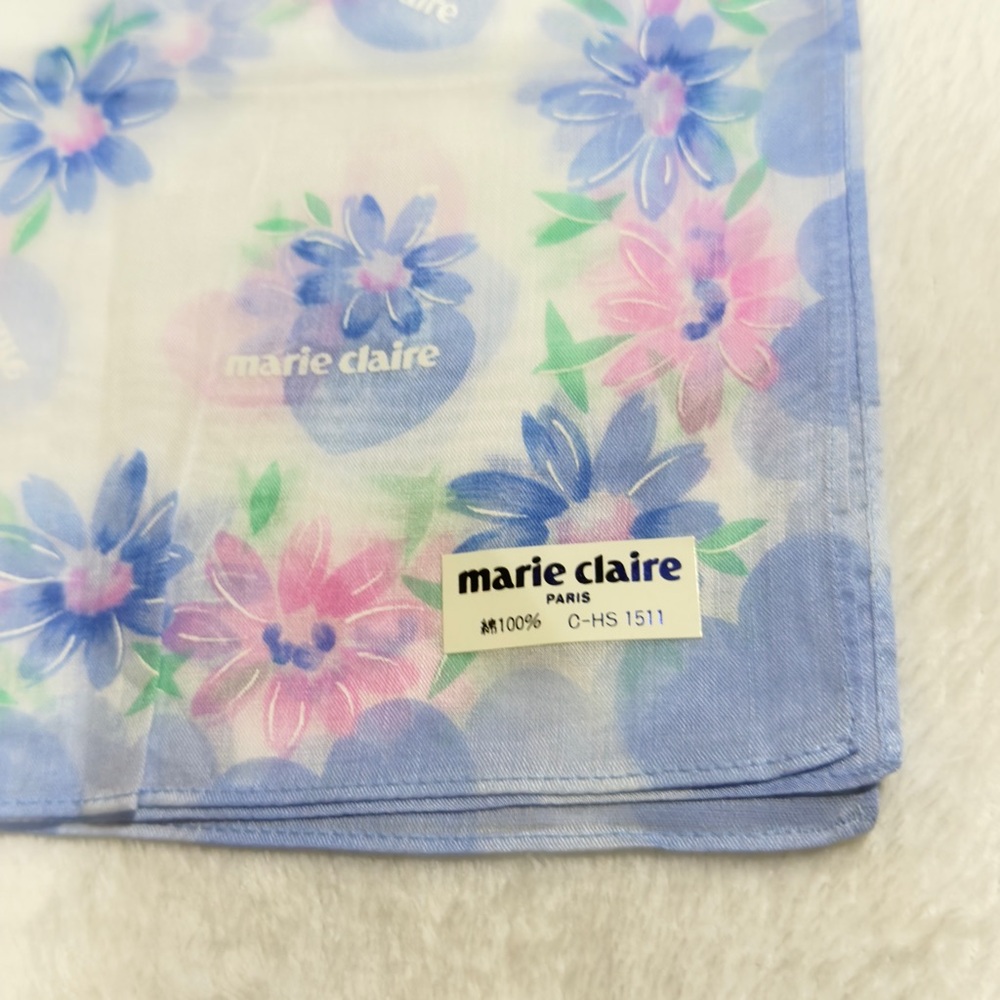Floral Blue and Pink Scarf/ Handkerchief Cotton 18/18 inches - Picture 3 of 7